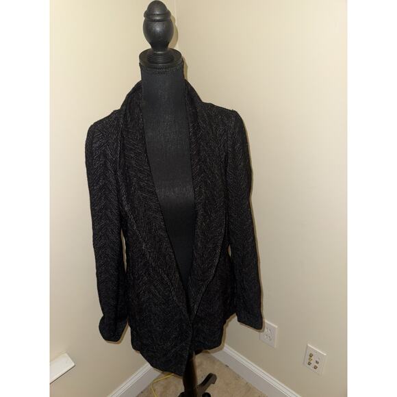 EILEEN FISHER Black & Grey Herringbone Wool Blend Blazer Cardigan Jacket Small - Picture 1 of 6